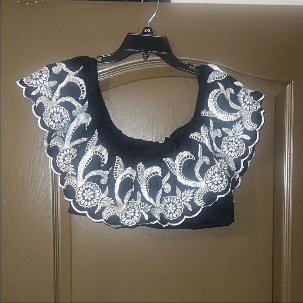 Elegant Black and White Embroidered Women's crop top